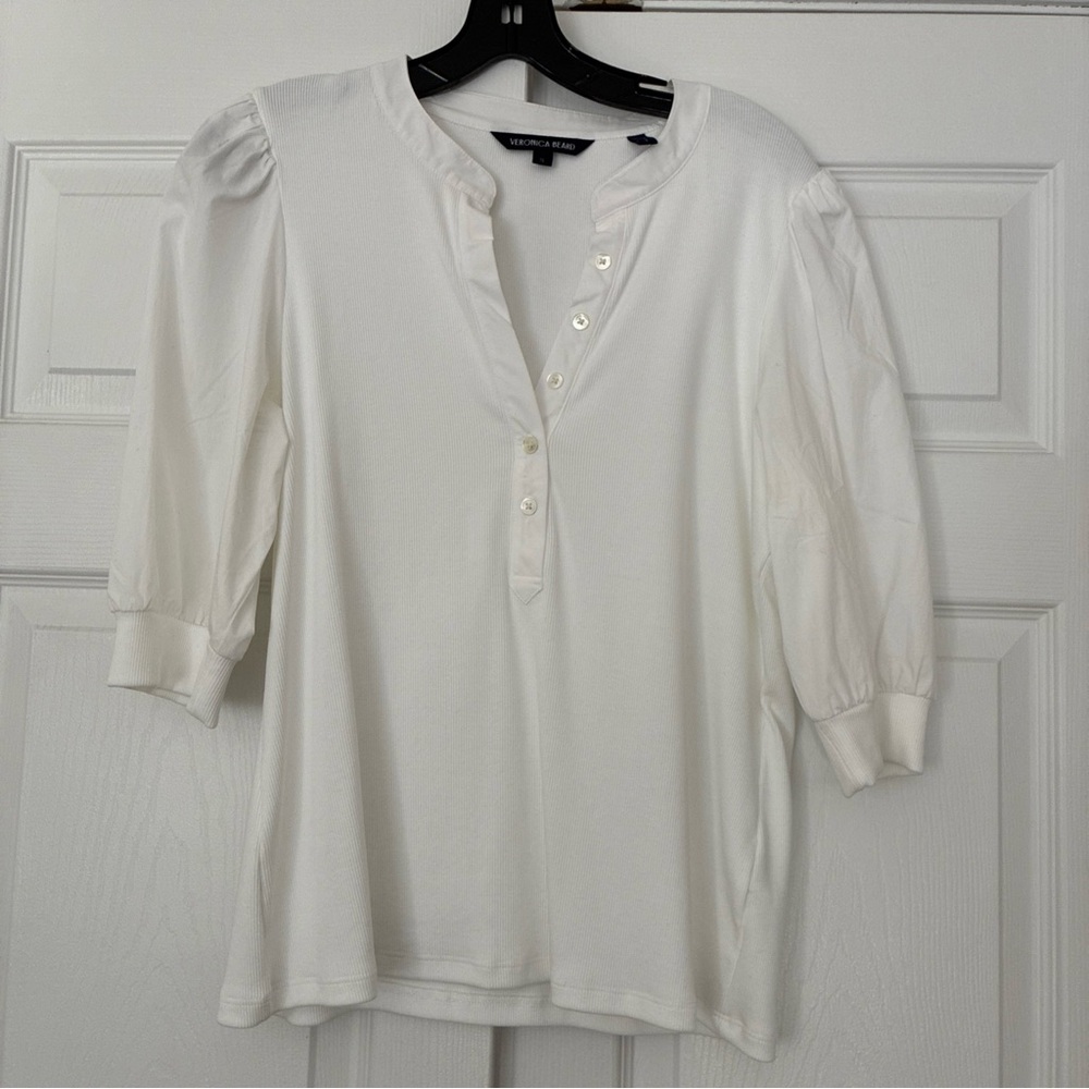 White Puff-Sleeve Henley Top